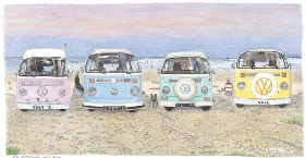Coloured Pencil Drawing Campervans